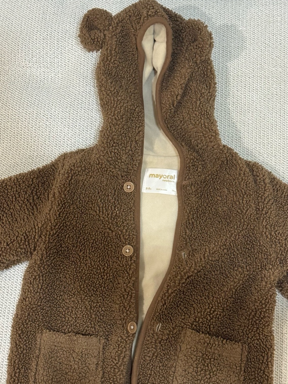 Mayoral Brown Teddy Fleece Hooded Baby Coat with Ears 75cm 6-9m
